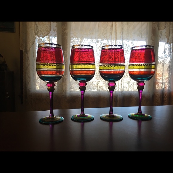 Pier 1 Dining Pier Rare Stained Glass Wine Glasses Poshmark